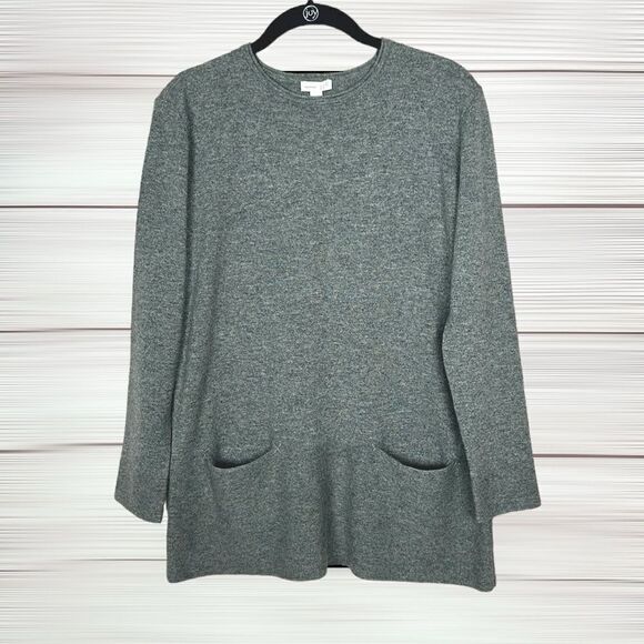 J. Jill Cashmere Gray Sweater Tunic Crew Neck Pockets A-line size S - Picture 1 of 11